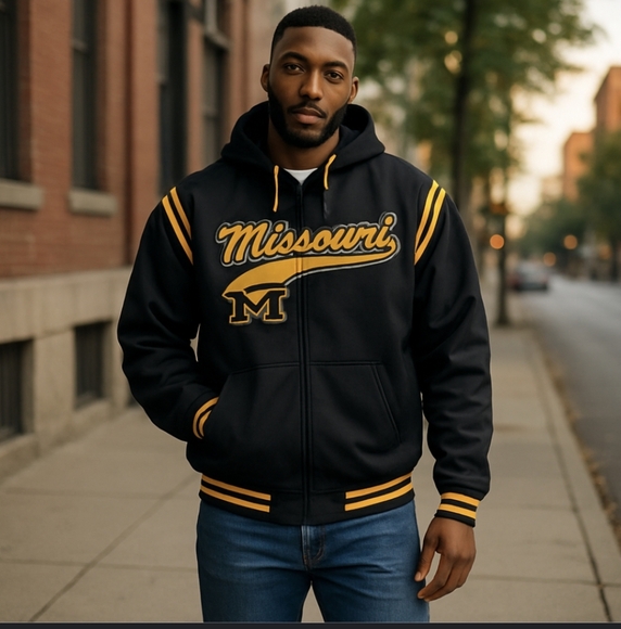 Missouri G-III Y2k  Black embroidered Hooded Full Zip Varsity Jacket sz XL - Picture 1 of 9